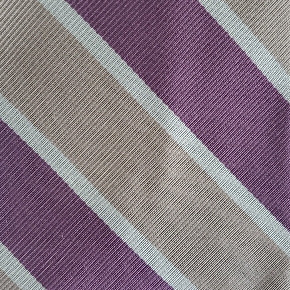 THE COTSWOLD COLLECTION SILK STRIPE MEN'S TIE PURPLE GREIGE JUST OVER 3" - Picture 1 of 6